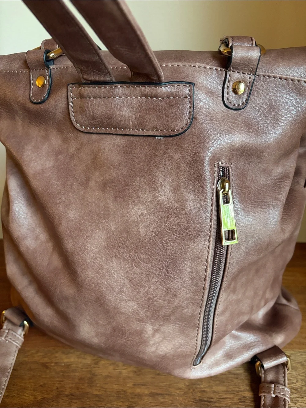 Women’s Dusty Rose Mauve Faux Leather convertible backpack- Stylish Everyday Bag